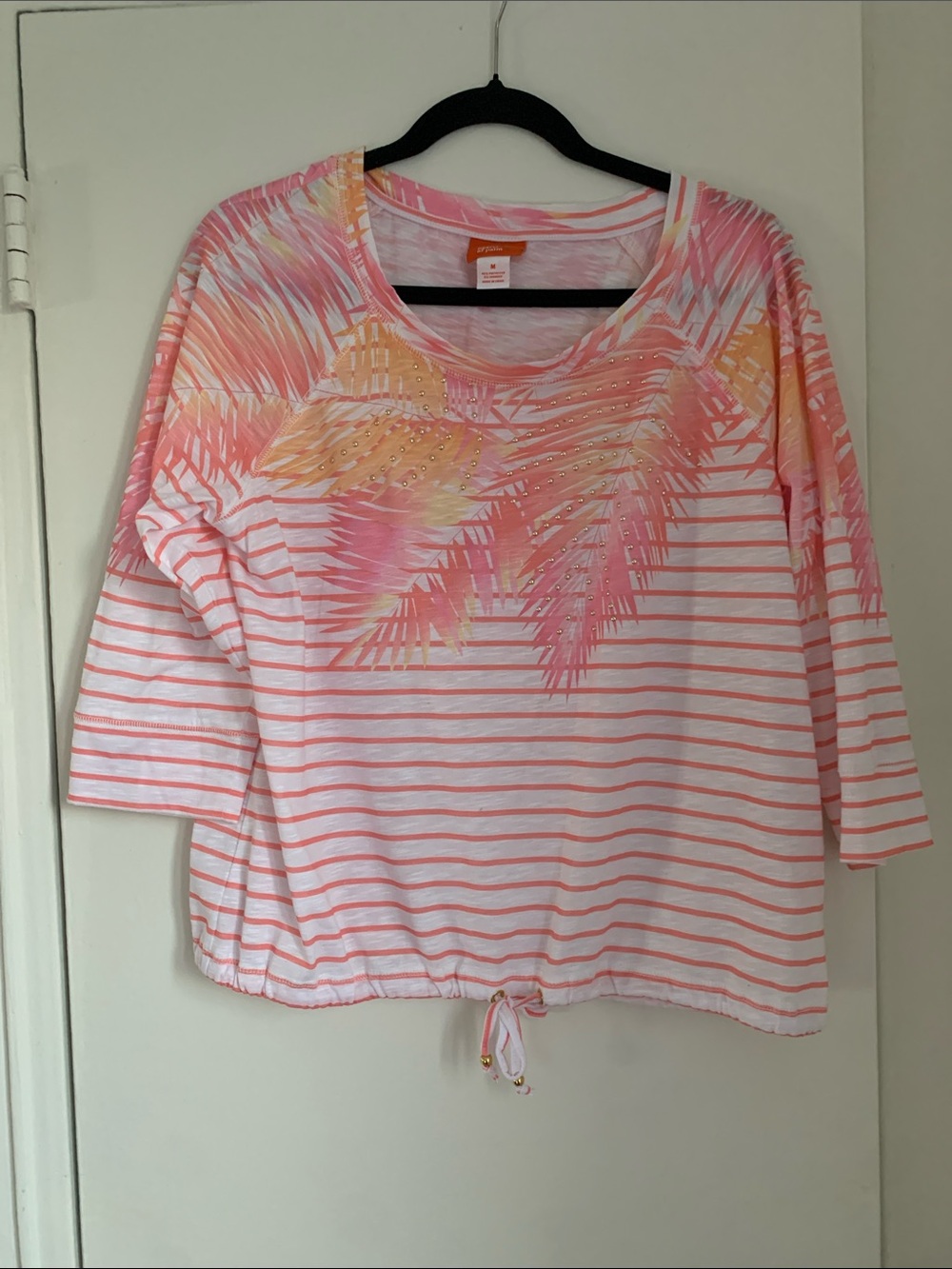 Hearts of Palm Women's Pink Striped Tropical Print Top